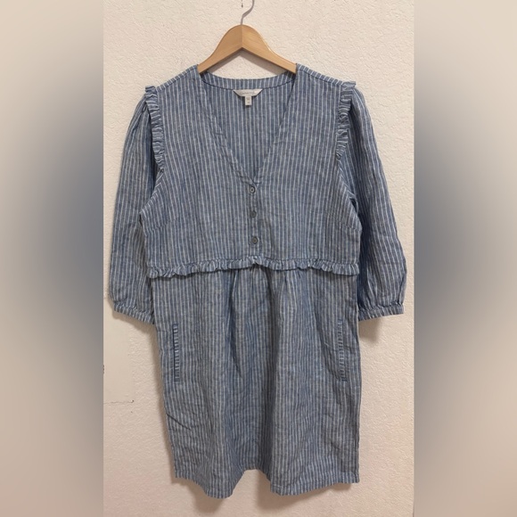Garnet Hill Dresses & Skirts - Garnet hill 100% linen ruffle detail dress